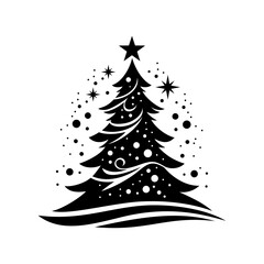 Christmas tree logo vector design illustration template. Simple abstract icon black and white hand drawing