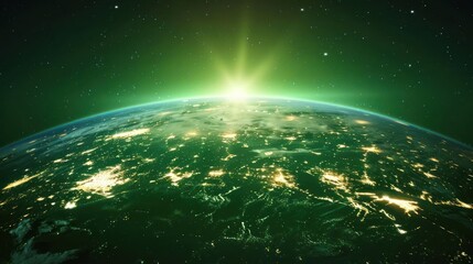 Obraz premium A vibrant view of Earth from space, showcasing a sunrise over the planet's surface.
