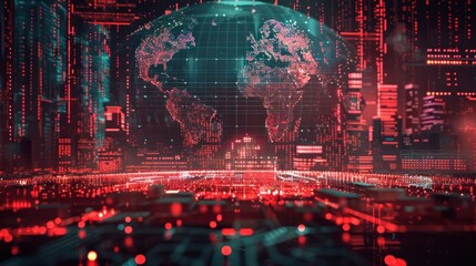 A digital representation of the Earth with a futuristic, data-driven aesthetic.