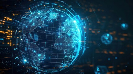 A digital globe representation with interconnected data points, symbolizing global connectivity.