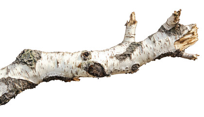 Fototapeta premium Complete botanical isolation of a dry, withered birch tree on a white backdrop.