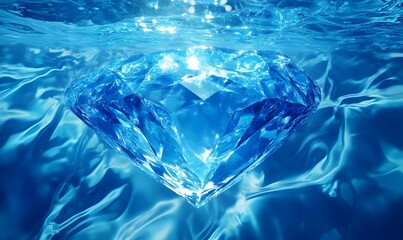 Obraz premium Underwater blue diamond gemstone resting on ocean floor.