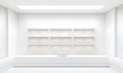 Fototapeta premium Supermarket Shelves With Blank Banners And POS Display Design. 3D rendering design. 