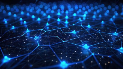 Abstract representation of a network with glowing blue nodes and connections.