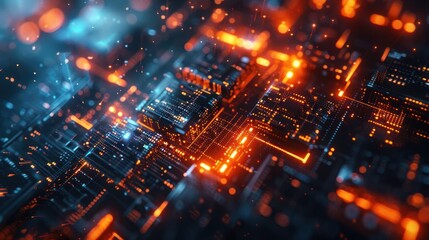 Fototapeta premium A vibrant, abstract representation of digital circuitry and technology.