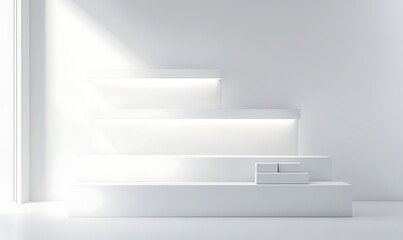  Supermarket Shelves With Blank Banners And POS Display Design. 3D rendering design. 