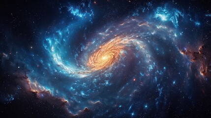 A vibrant spiral galaxy filled with swirling colors and cosmic elements.