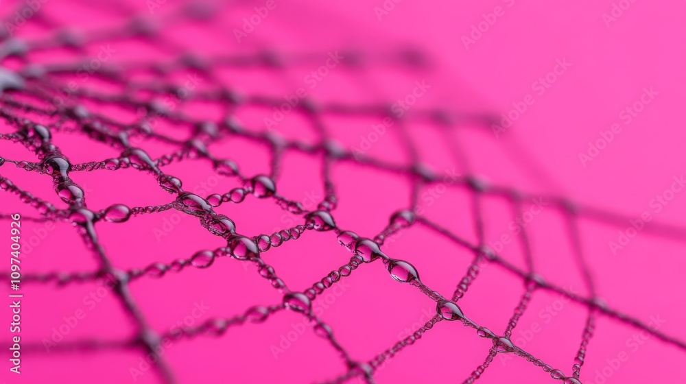 Wall mural delicate dewdrops on a spiderweb: a close-up view of a spiderweb adorned with shimmering water dropl