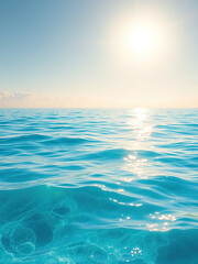 Obraz premium Ocean surface with ripples and underwater landscape under a clear sunny sky, ocean waves., ocean ripples underwater landscape cloudy sky blue sea, underwater view