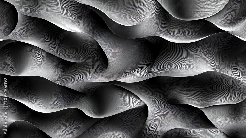 Aufkleber Abstract wavy pattern in shades of gray, creating a dynamic visual texture.