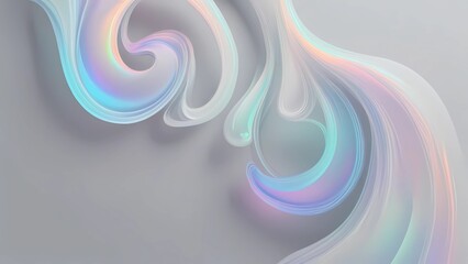 Abstract holographic swirls in soft gradient hues framing light gray background with modern elegance