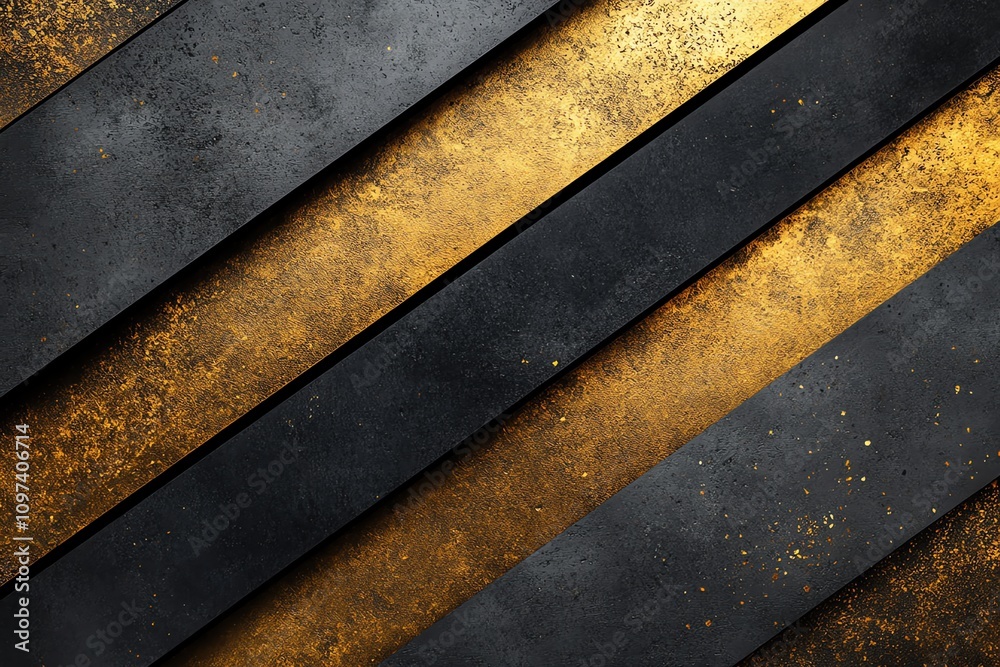 Poster a textured background featuring black and gold diagonal stripes.