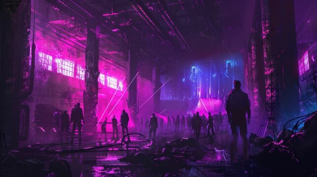 In the darkness of the abandoned warehouse only the pulsating lights of the glow sticks held by ravers could be seen.