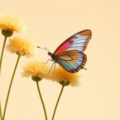 Small butterfly perched on top of yellow grass flowers, winged, flora, resting, tiny