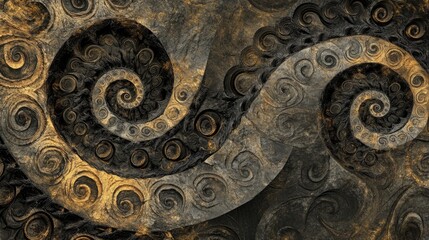 Abstract swirling patterns in dark gold and black tones