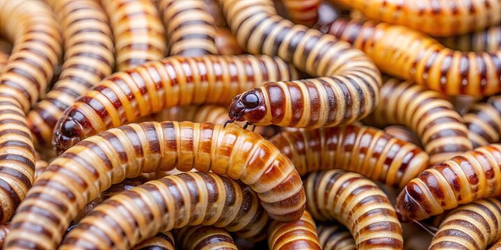 Close-up photo of Zophobas morio larvae, commonly known as superworm