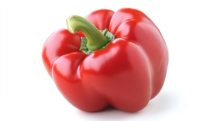 A juicy red bell pepper with a smooth skin and a small green stem, Each pepper&rsquo;s vibrant red color and subtle imperfections captured with precision