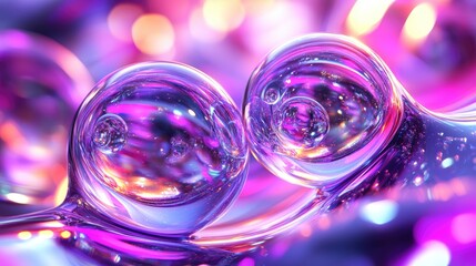 Abstract Glass Spheres Reflecting Vivid Purple Lights
