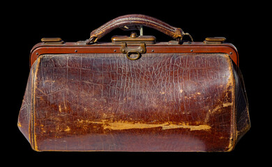Vintage Leather Doctor's Bag with Handle and Clasp