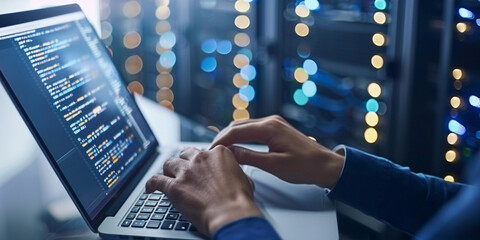 Computer engineer in server room with data center and digital technology it support concept
