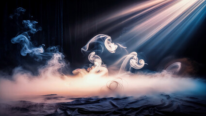 Fototapeta premium Abstract smoky mist swirls blending dark and light in a fluid movement. Generative AI