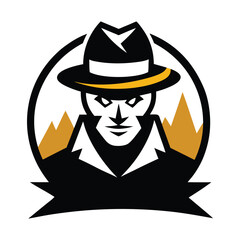 A bold, adventurous wild mountain explorer mascot logo featuring a rugged explorer with a backpack, trekking through mountainous terrain, symbolizing strength and exploration.