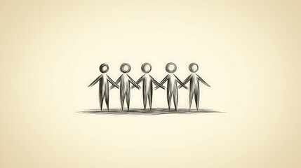 Fototapeta premium Abstract depiction of a small group of stick figures standing together symbolizing teamwork strategy and collaboration in a minimalist business oriented style