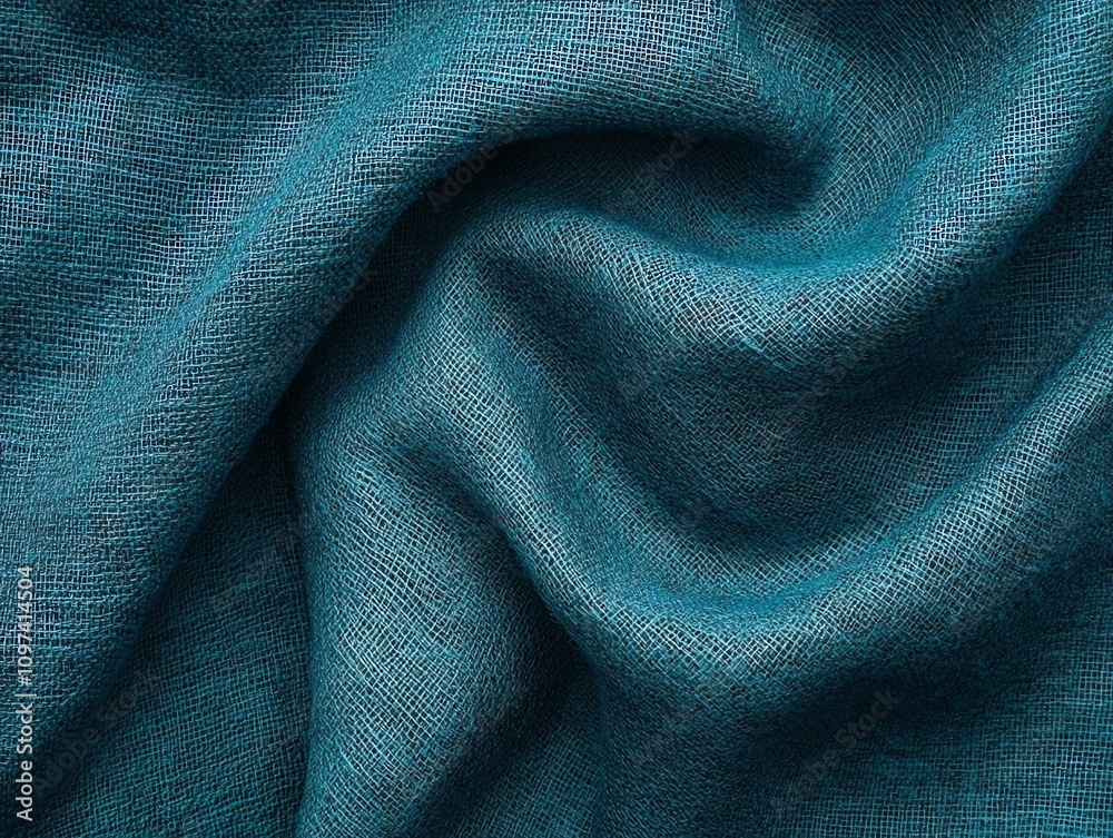 Poster a close-up of textured teal fabric, showcasing its weave and color depth.