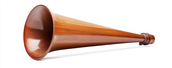 Wooden horn with smooth finish, isolated on white background