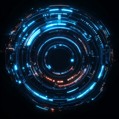 Obraz premium A futuristic, blue-glowing circle with digital elements on a black background, cyberpunk style.