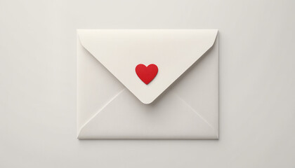 White envelope with red heart sticker on top for love letters and romantic messages