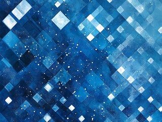 Futuristic low-poly geometric abstract design with blue wireframe and glowing orange network connections