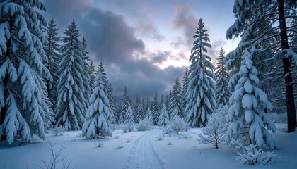 Naklejka premium Winter Storm Enveloping Snowy Forest