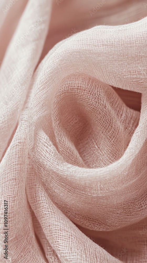 Poster a close-up of soft, pink fabric elegantly draped in a swirling pattern.