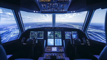 Quantum Aerospace Simulator: Cockpit View, Hyperrealistic 3D Rendering, Navigation System, Flight Deck