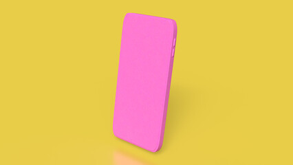 The pink mobile on yellow background for love applications concept 3d rendering.