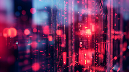 Fototapeta premium Futuristic Cityscape: Quantum Data Stream, Red and Burgundy Technology Background