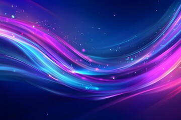 Obraz premium Dynamic fiber optic background, with glowing strands of light streaming in various directions, against a deep blue and purple backdrop