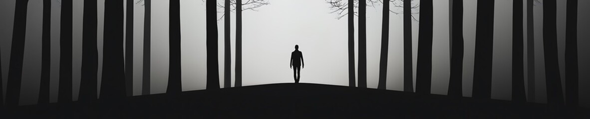 Obraz premium Solitary Figure in Mysterious Foggy Forest