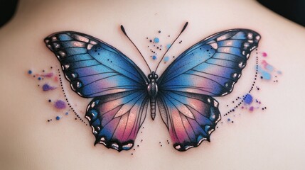 Fototapeta premium Watercolor Butterfly Tattoo On Skin Back