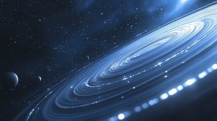 Obraz premium A cosmic scene depicting swirling galaxies and distant planets in a starry space backdrop.