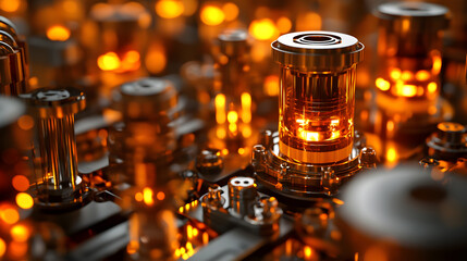 Quantum Switch Production: 3D Render, Warm Lighting, Circuitry, Technology