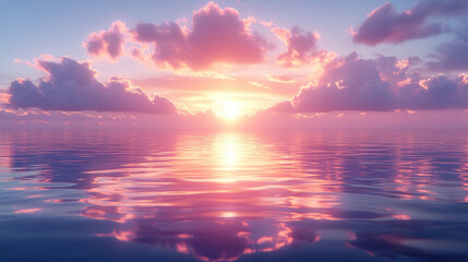 Obraz premium breathtaking colorful sunset over ocean, reflecting vibrant hues on calm water surface. serene atmosphere evokes sense of peace and tranquility