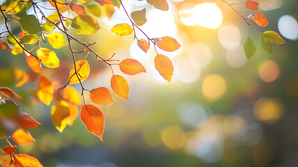 Autumn leaves display vibrant colors in golden sunlight during a serene afternoon