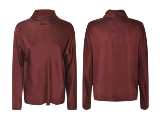 Blank women's sweatshirt mock up template, stylish long sleeved sweater mockup. front and back view, isolated on white background. Blank sweater maroon color