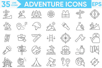 Adventure line icon set. Containing climb, mountains climber and more. Solid vector icons collection.vector and illustrator set.