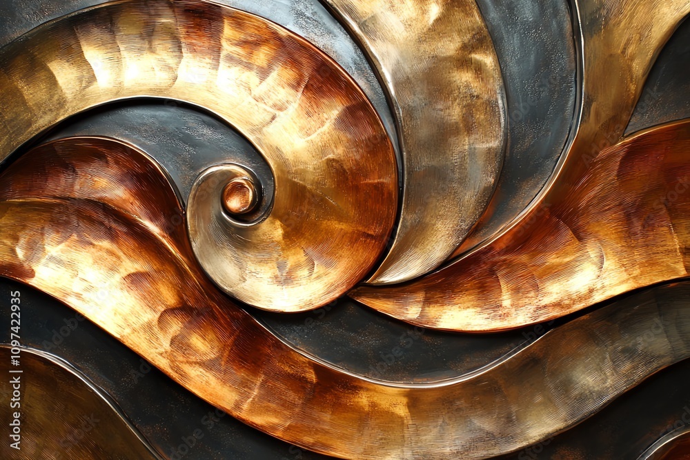 Aufkleber Abstract metallic swirl design featuring warm tones and dynamic curves.