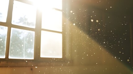 Real dust particles floating in the air indoor with natural sun light