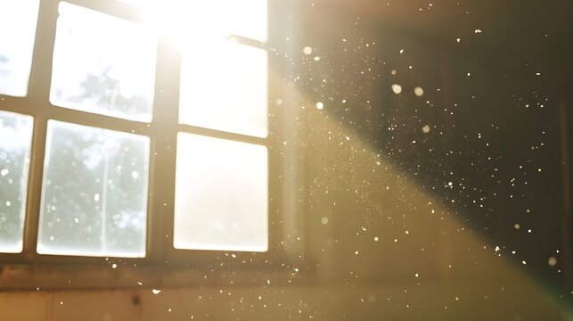 Real dust particles floating in the air indoor with natural sun light