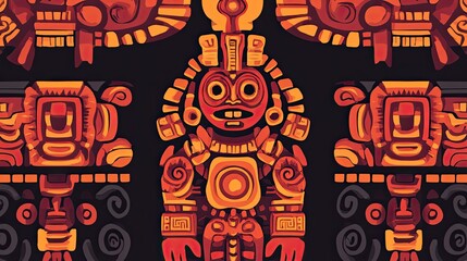 Fototapeta premium Stylized Ancient Mayan Deity with Geometric Patterns